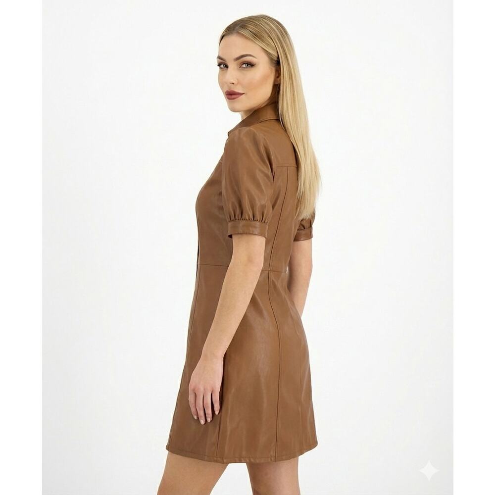 Kit & Sky Womens Faux Leather Puff Sleeves Mini Shirtdress Juniors - Picture 3 of 4